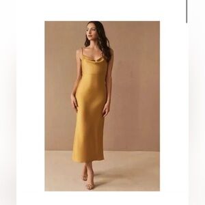 NWT | Anthropologie, BHLDN Cali Satin Cowl-Neck Midi Dress in marigold | Size 2